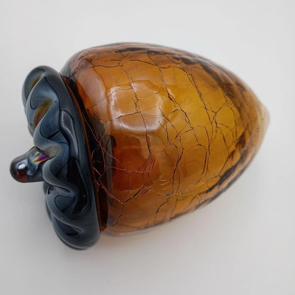 Large Pier 1 Amber Crackle Glass Acorn Art Glass Decor 5